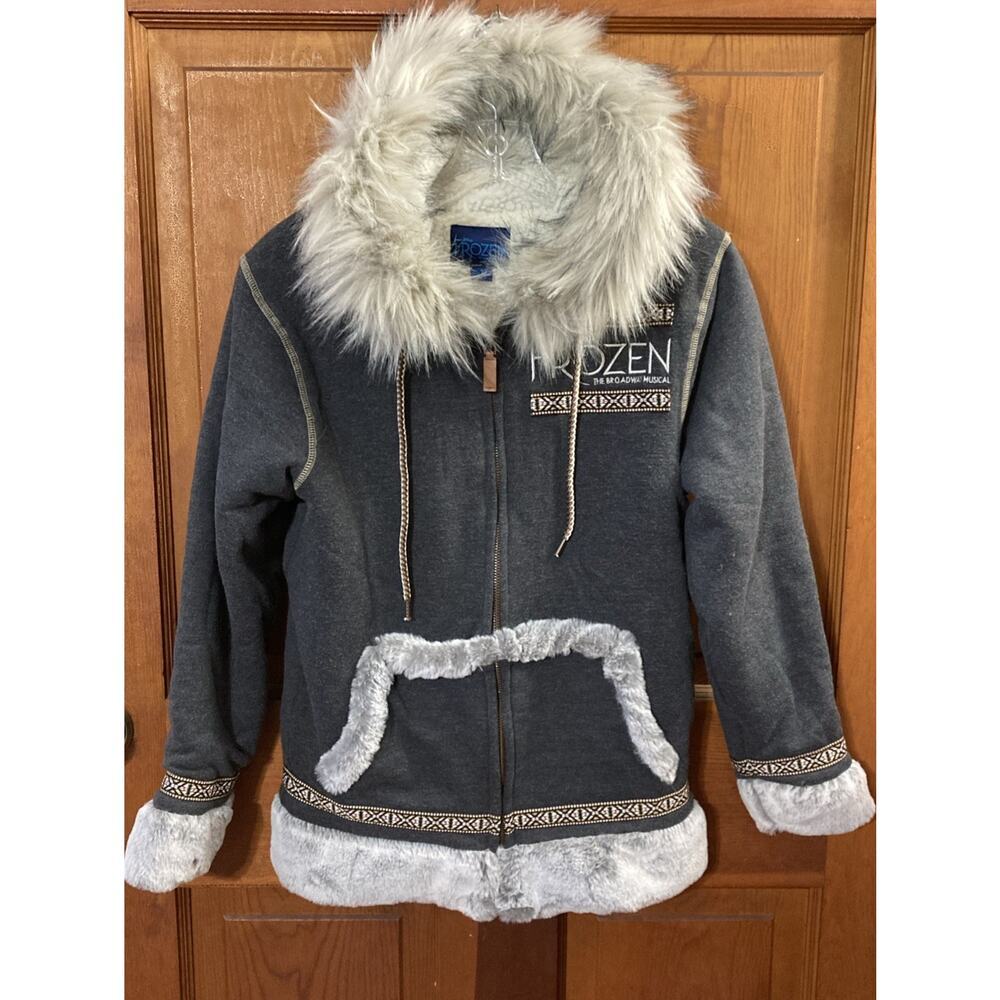 Disney Frozen Broadway Musical Jacket Sz S‎ Grey Sherpa Kristoff Faux Fur